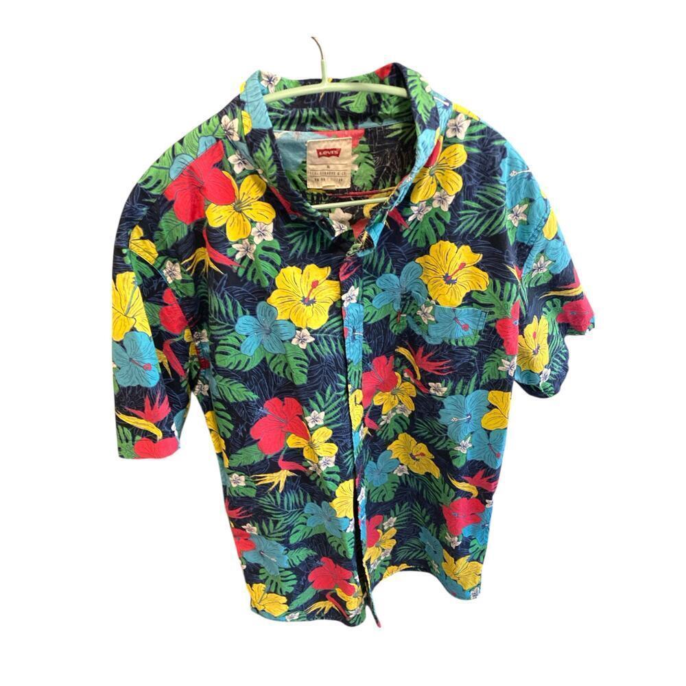 Vintage Style Levi’s Aloha Shirt Bold Flower Print Casual Statement Top size XL